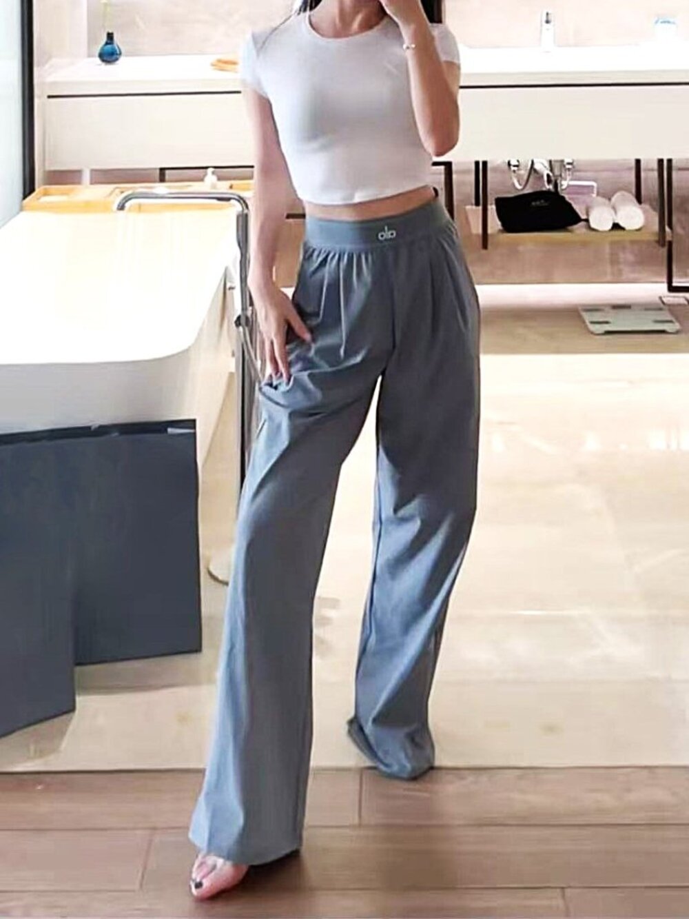 🪐ALO Yoga premium draped yoga trousers steel gray 🖤 regular style